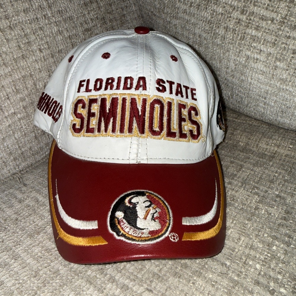 Florida State Seminoles Hat Vintage White Red Leather Embroidered Modern USA